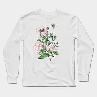 Pink roses, flowers, buds, green leaves. Long Sleeve T-Shirt